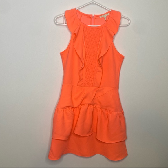 Maje Sleeveless Ruffle Trim Coral Mini Dress Size 2 - Picture 7 of 16